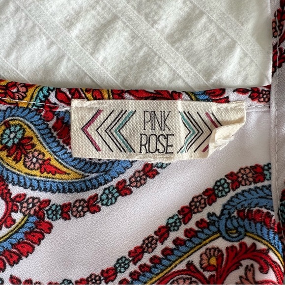 Pink Rose White Semi Sheer Paisley Print Tank with Keyhole, L - Picture 8 of 9